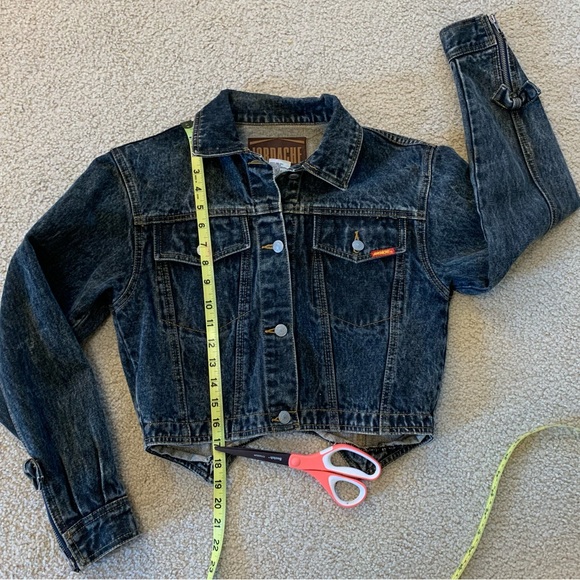 Vintage Jordache Women's Dark Wash Cropped Denim Jacket with Bows and Zippers - Picture 4 of 8